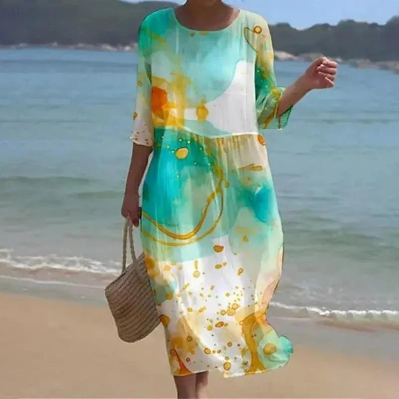 Women's Elegant Floral Dress – Flattering Fit Green