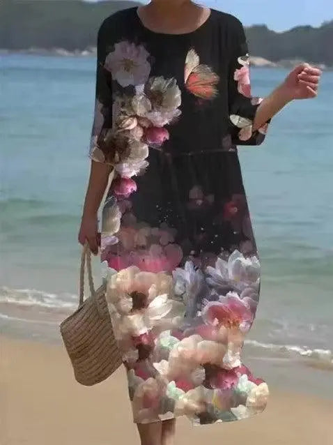Women's Elegant Floral Dress – Flattering Fit-MODAUTLET