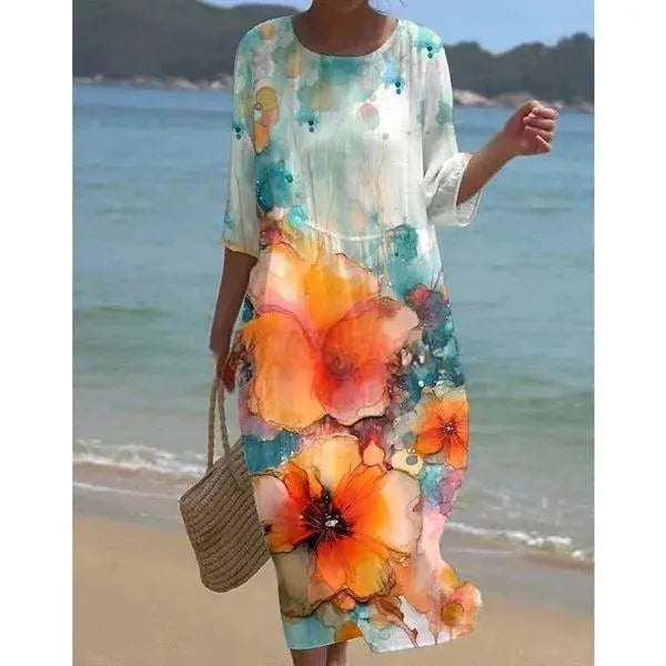 Women's Elegant Floral Dress – Flattering Fit-MODAUTLET