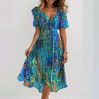Women's Floral Midi Dress – Effortless Elegance for Summer Events Blue