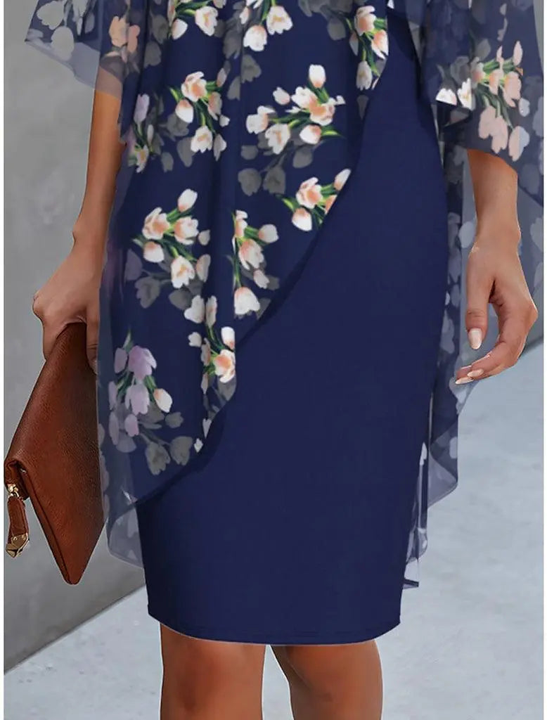 Women's Elegant Floral Overlay Dress – Timeless Wedding Guest Attire-MODAUTLET