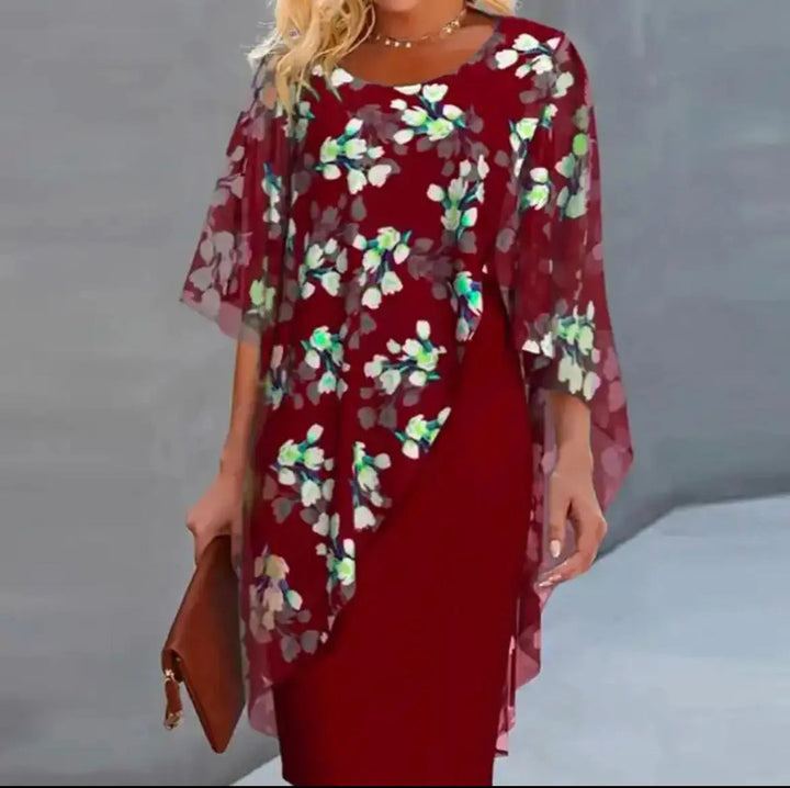 Women's Elegant Floral Overlay Dress – Timeless Wedding Guest Attire-MODAUTLET