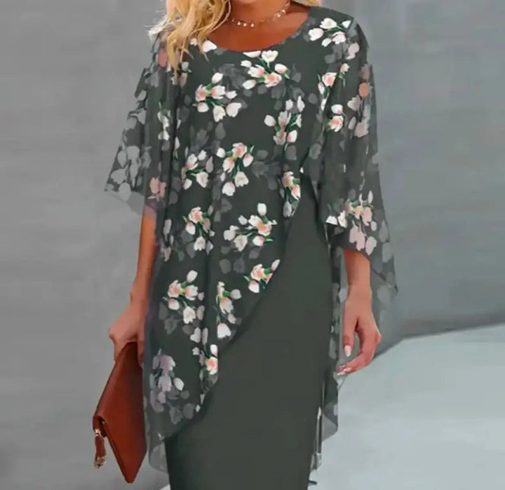 Women's Elegant Floral Overlay Dress – Timeless Wedding Guest Attire-MODAUTLET