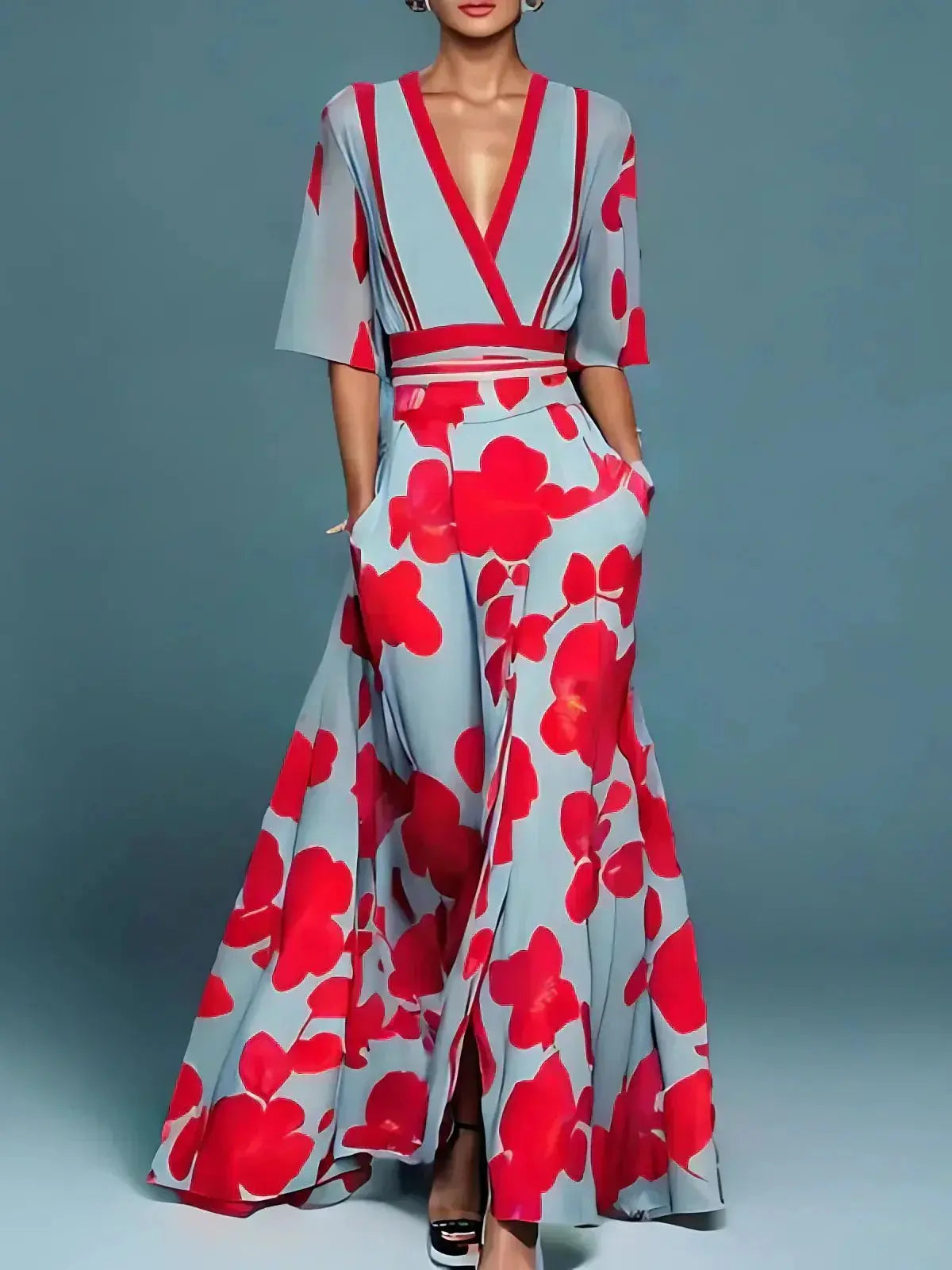 Women's Elegant Floral Maxi Dress – Effortless Style Red
