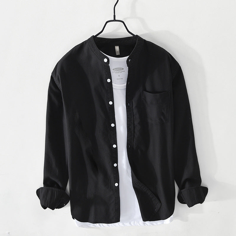 Cotton Shirt for Men and Women Long Sleeve Button Up Black