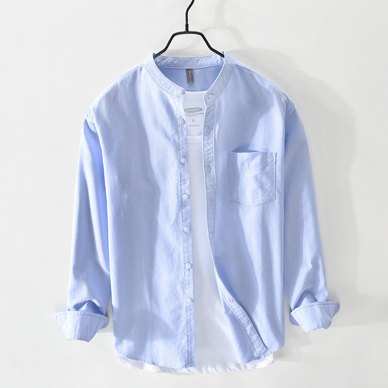 Cotton Shirt for Men and Women Long Sleeve Button Up Blue