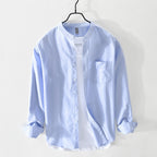 Cotton Shirt for Men and Women Long Sleeve Button Up Blue