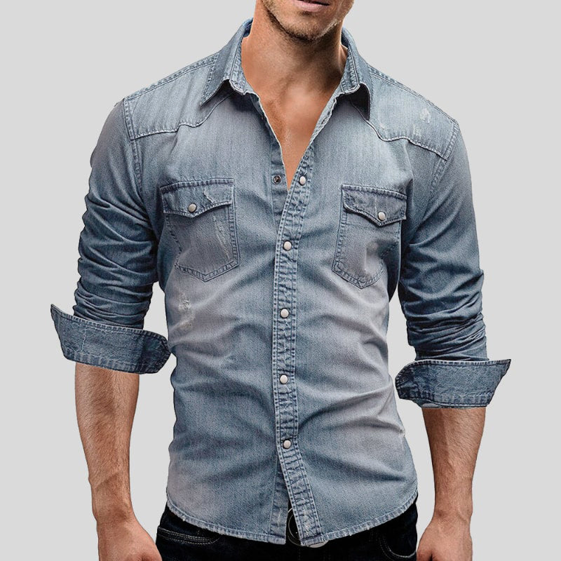 Camisa de hombre de manga larga con botones y bolsillos