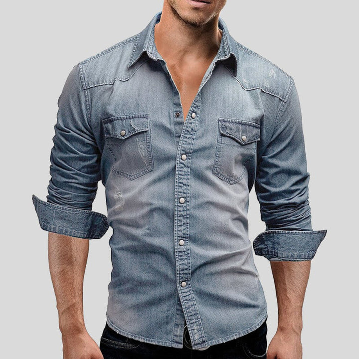 Camisa de hombre de manga larga con botones y bolsillos