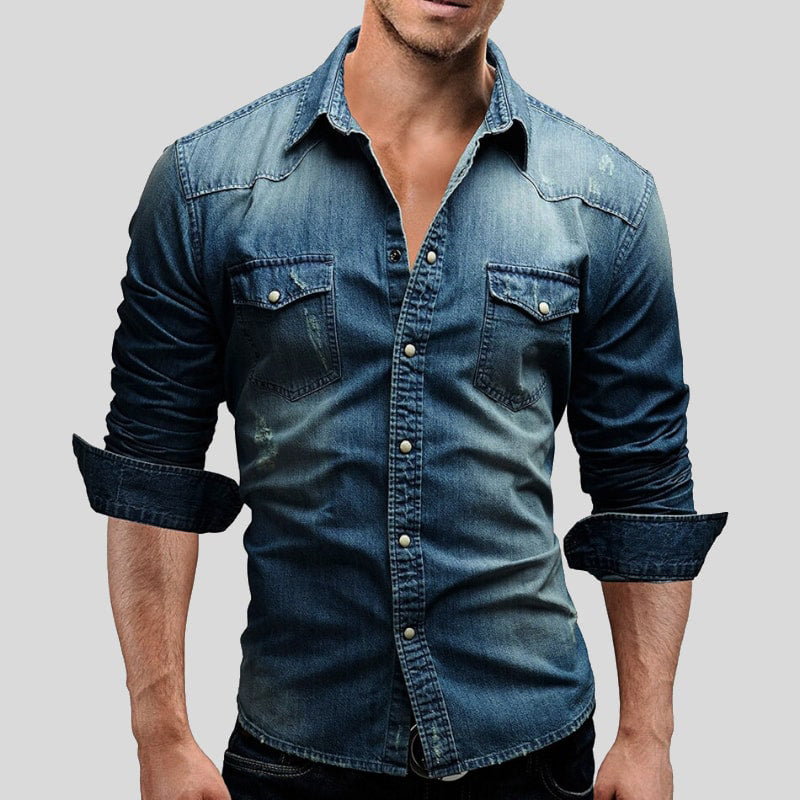 Camisa de hombre de manga larga con botones y bolsillos