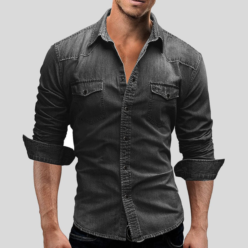Camisa de hombre de manga larga con botones y bolsillos