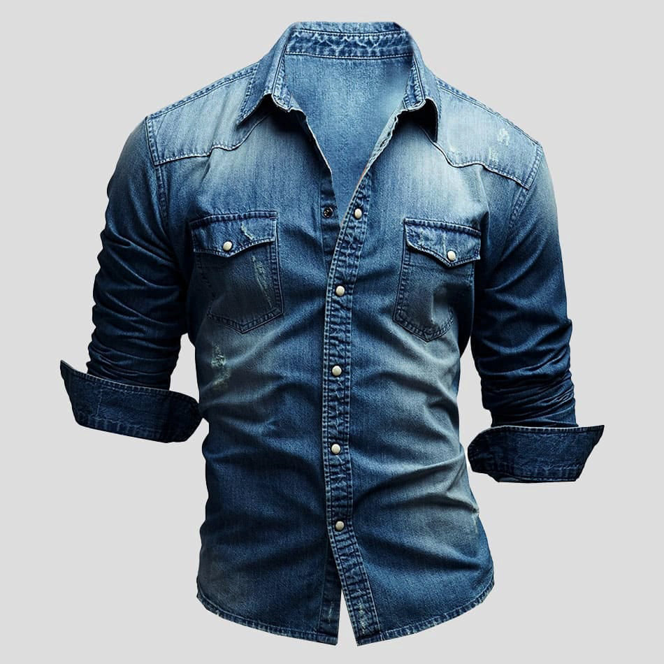 Camisa de hombre de manga larga con botones y bolsillos