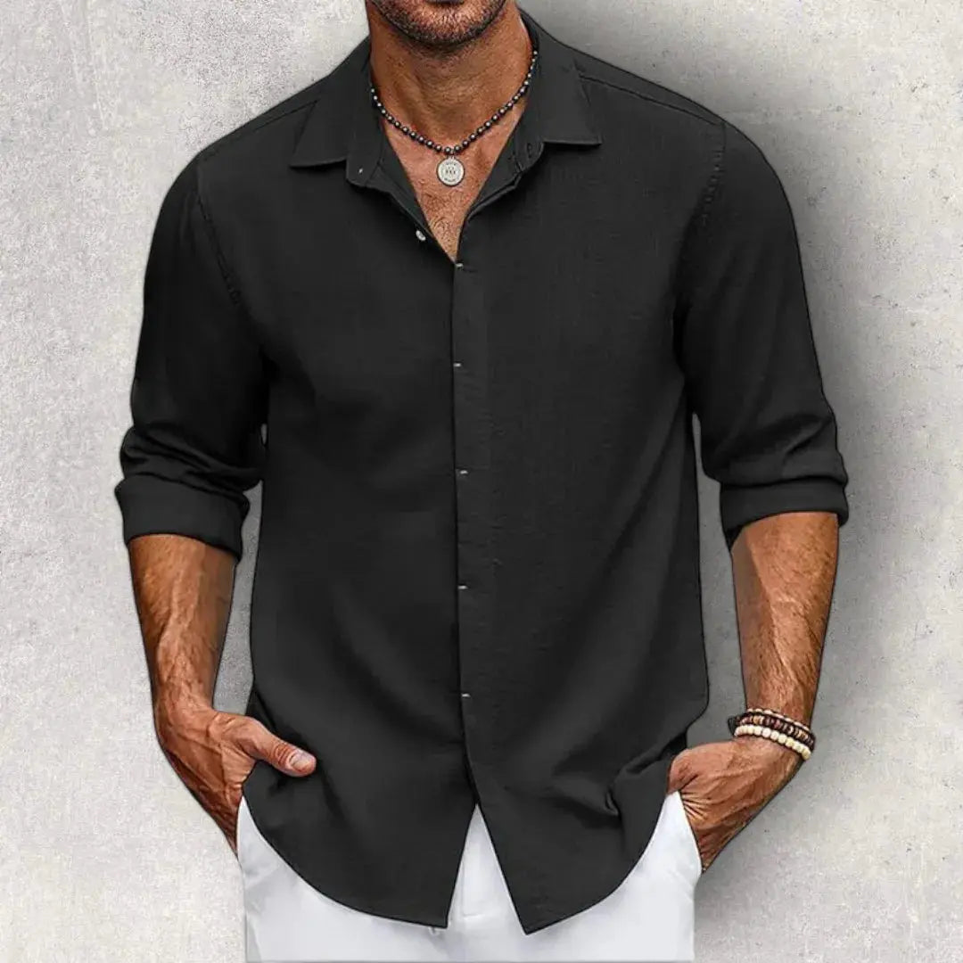 Slim-Fit Linen Shirt for Men Black