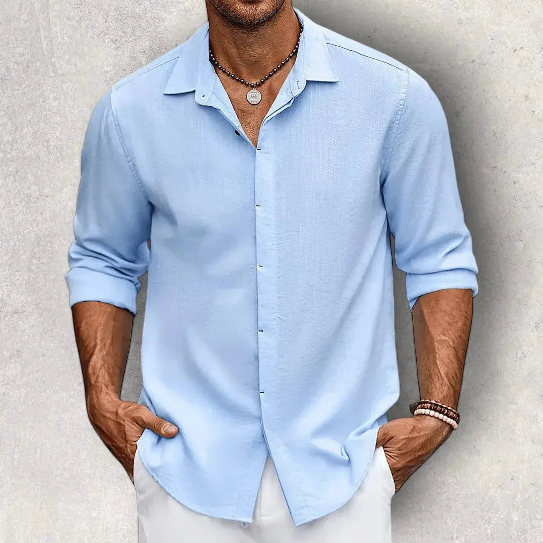 Slim-Fit Linen Shirt for Men Blue