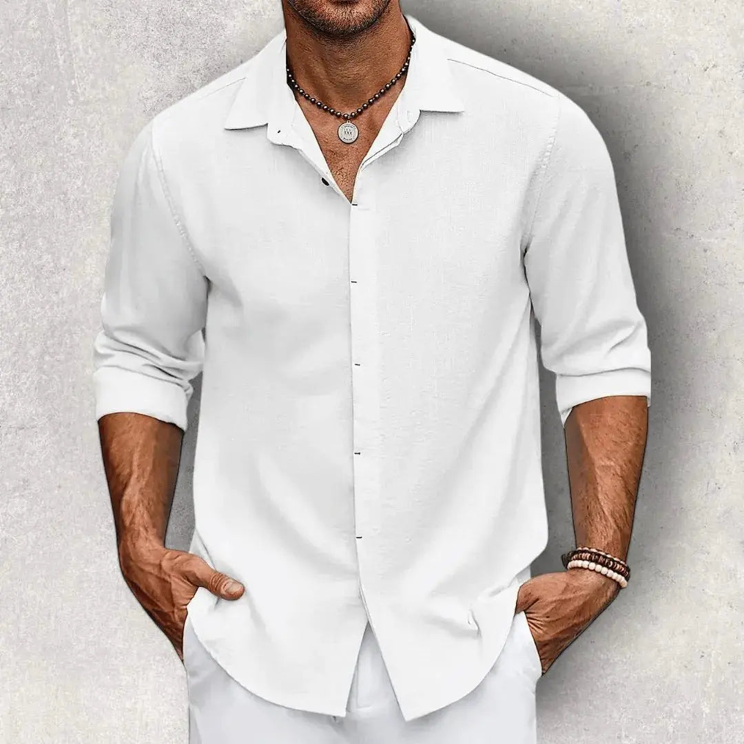 Slim-Fit Linen Shirt for Men White