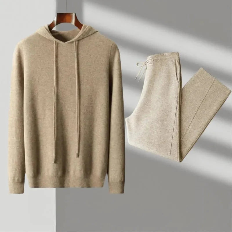 Merino Wool Hoodie & Jogger Set Biege
