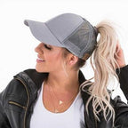 High Ponytail Baseball Cap For Women Outdoor Sun Protection Gray