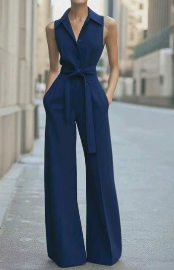 Freya | Women's Sleeveless Wide-Leg Belted Jumpsuit-MODAUTLET