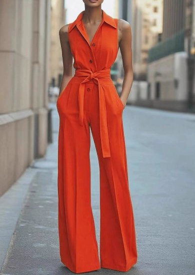 Freya | Women's Sleeveless Wide-Leg Belted Jumpsuit-MODAUTLET