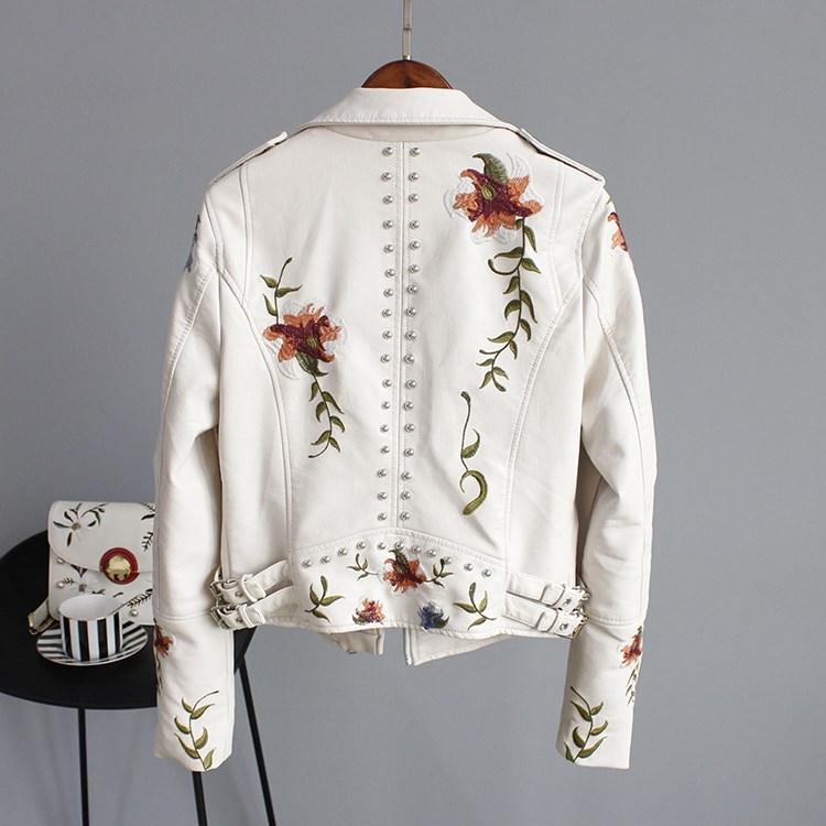 Embroidered Leather Jacket Women Elegant Tailored Fit