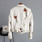 Embroidered Leather Jacket Women Elegant Tailored Fit