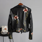 Embroidered Leather Jacket Women Elegant Tailored Fit