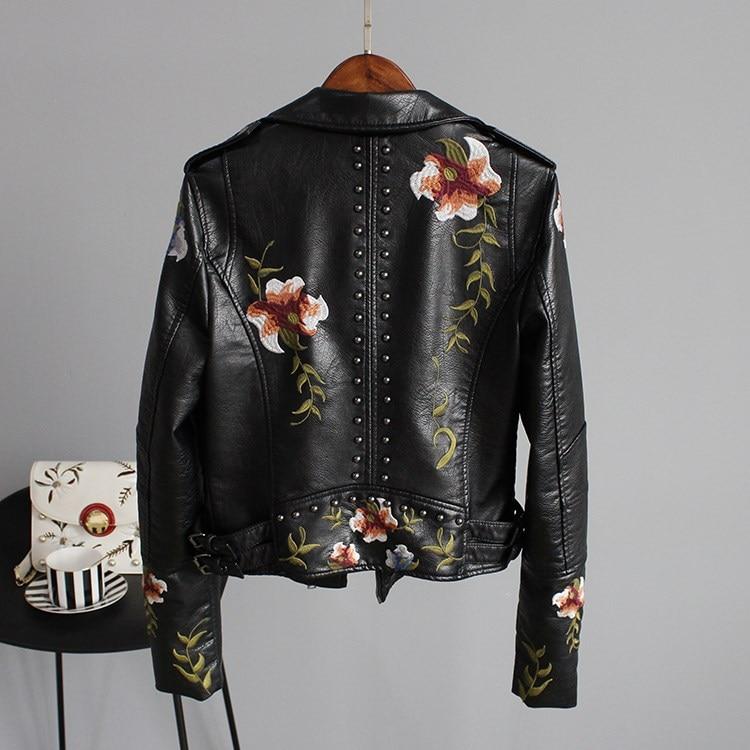 Embroidered Leather Jacket Women Elegant Tailored Fit