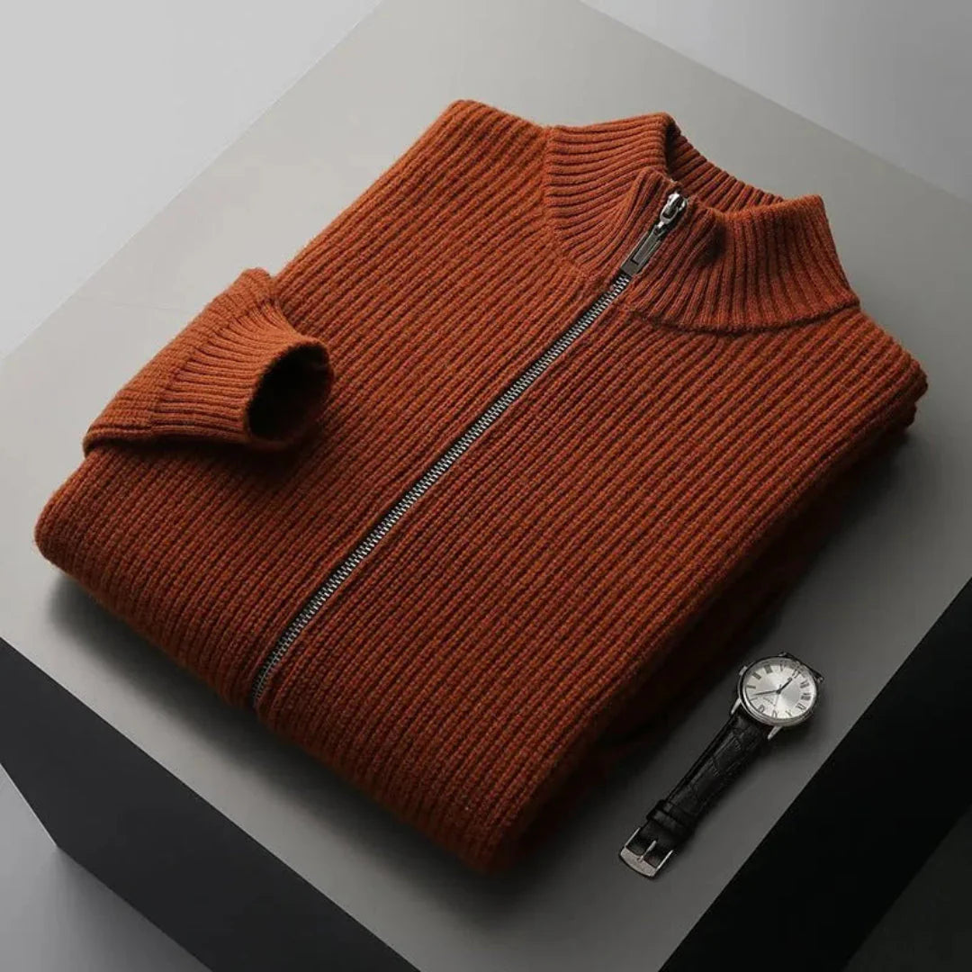 Full-Zip Wool Sweater for Ultimate Comfort Dark Caramel