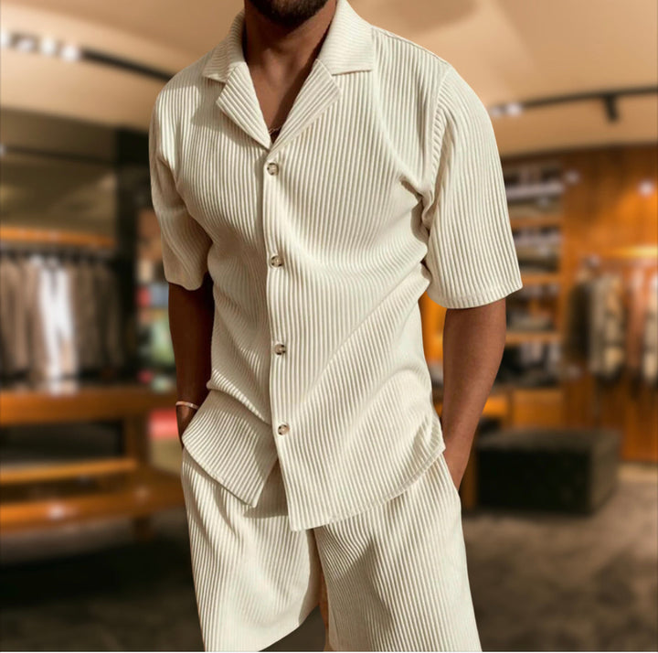 Conjunto de Camisa y Pantalones Cortos de Verano para Hombre - Atuendo Elegante de Dos Piezas