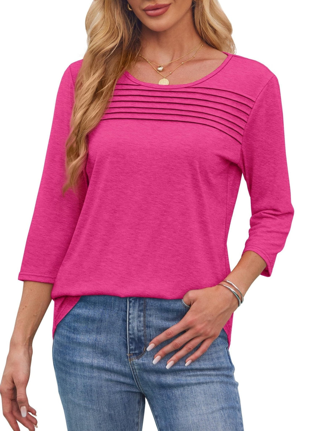 Womens Stylish Pleat Top Hot Pink