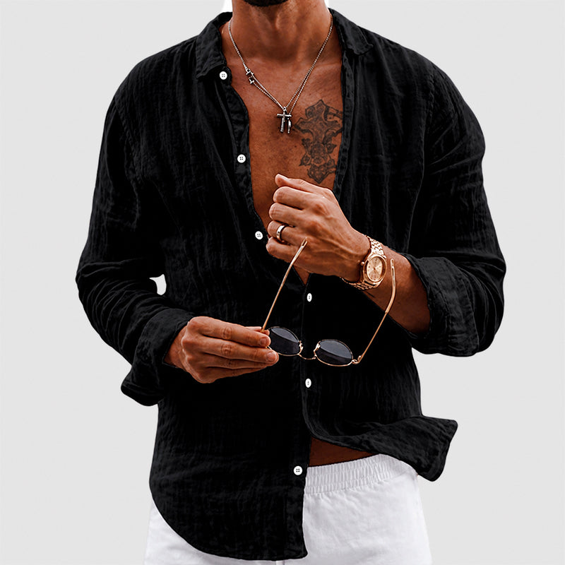 Gavin | Men's Cotton Crinkle Long Sleeve Shirt-MODAUTLET