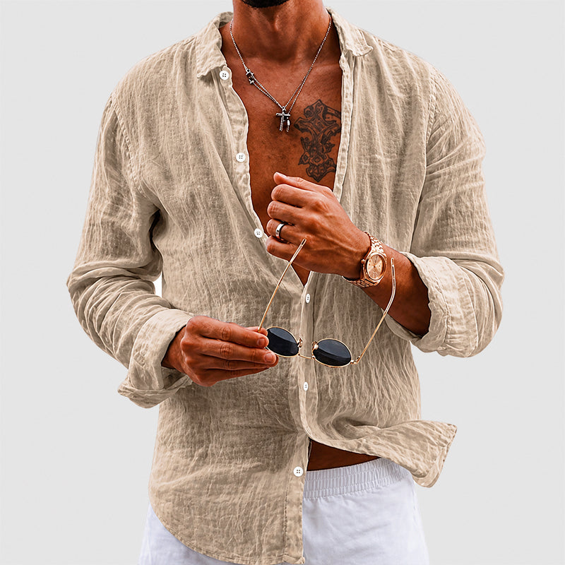 Gavin | Men's Cotton Crinkle Long Sleeve Shirt-MODAUTLET