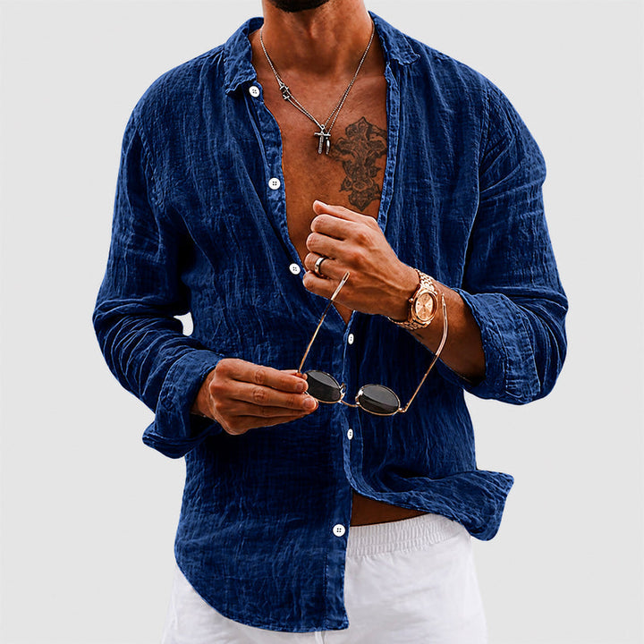 Gavin | Men's Cotton Crinkle Long Sleeve Shirt-MODAUTLET