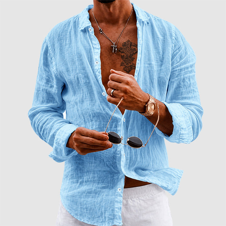 Gavin | Men's Cotton Crinkle Long Sleeve Shirt-MODAUTLET