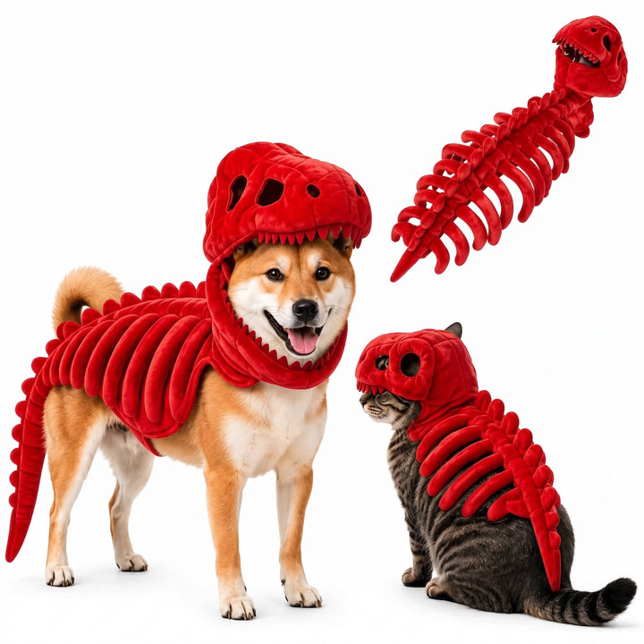 Halloween-Haustierkostüm als Dinosaurierskelett für Hunde und Katzen