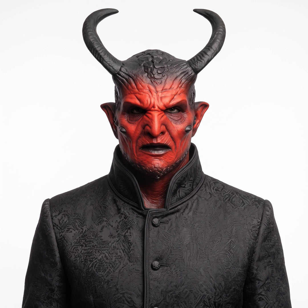 Máscara de demónio realista com chifres para cosplay e festas de máscaras de Halloween