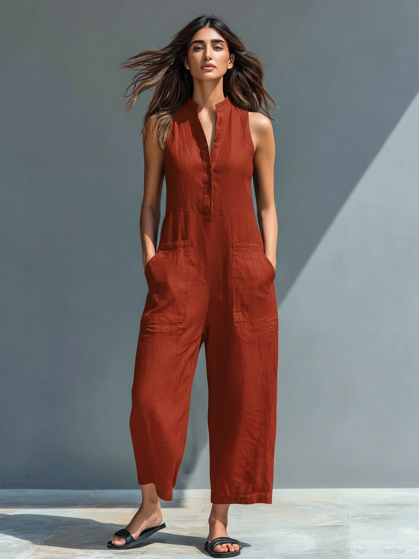 Katherine | Løs ærmeløs jumpsuit til kvinder med ståkrave