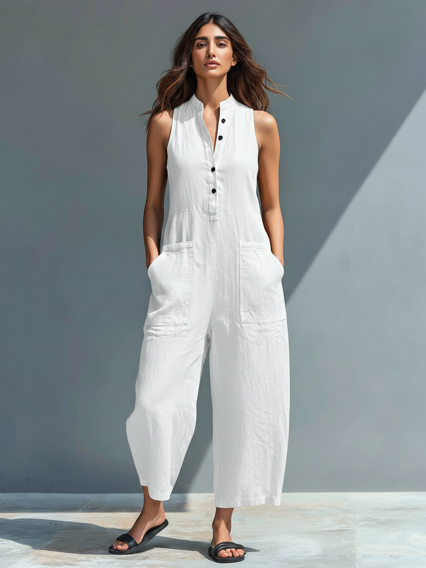 Katherine | Løs ærmeløs jumpsuit til kvinder med ståkrave