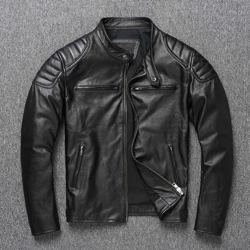 Genuine Cowhide & Fur Bomber Leather Jacket Black