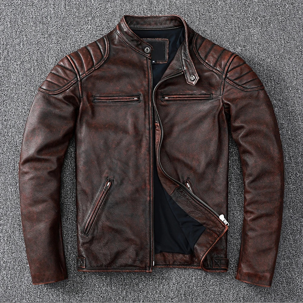 Genuine Cowhide & Fur Bomber Leather Jacket Brown