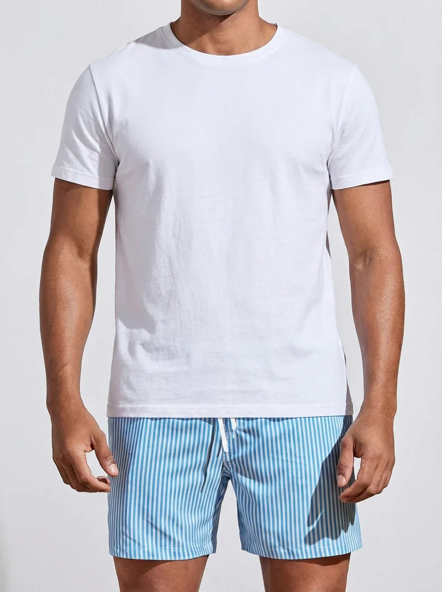 George | Men's Striped Elastic Waist Beach Shorts Light Blue