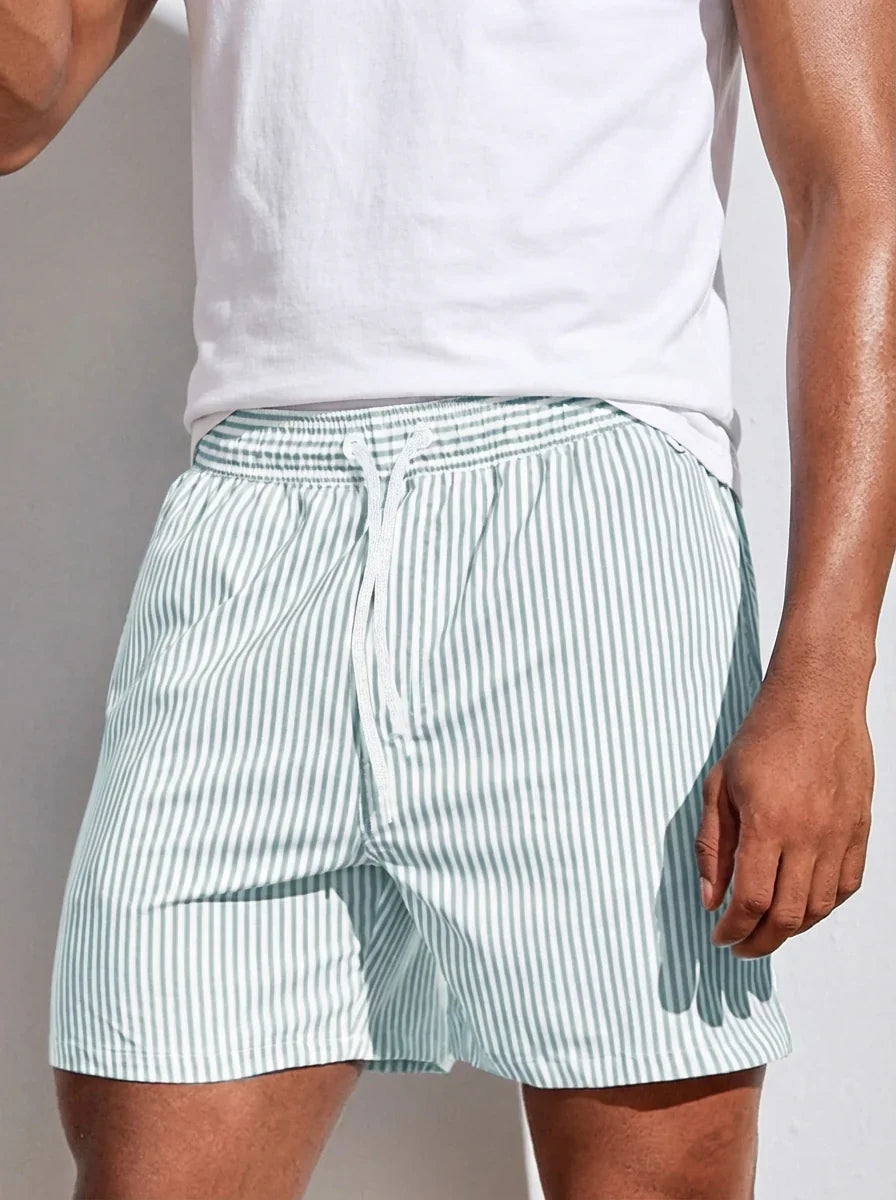 George | Men's Striped Elastic Waist Beach Shorts Light Sage
