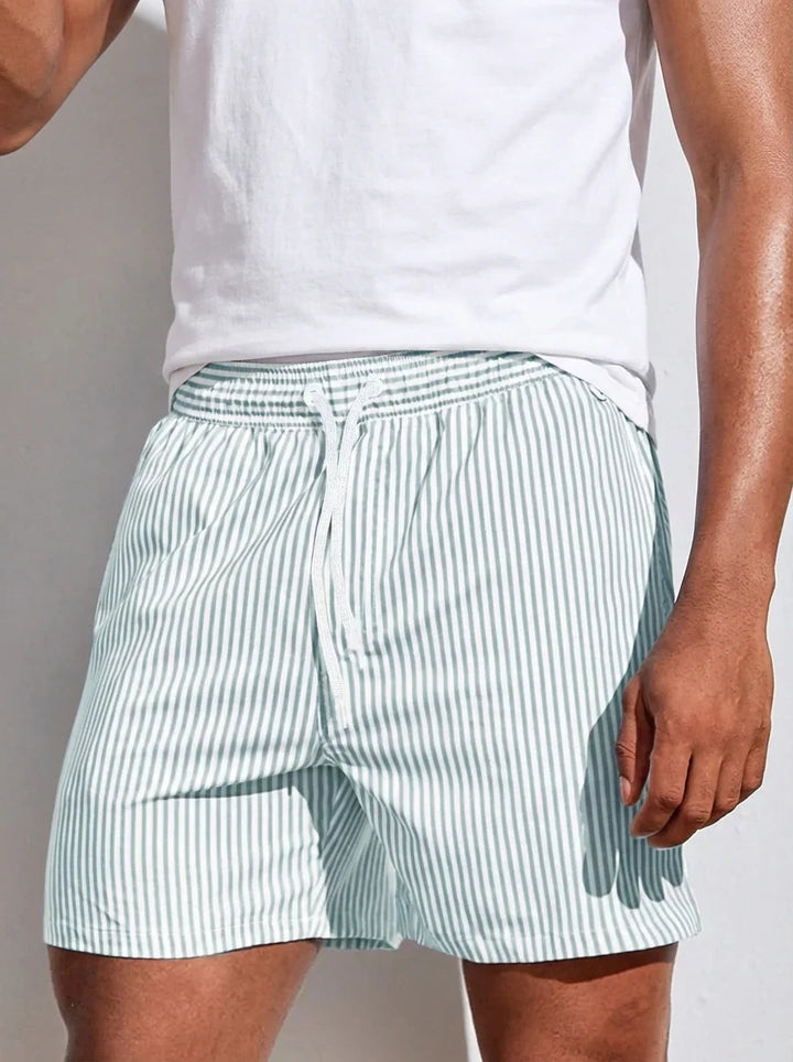 George | Men's Striped Elastic Waist Beach Shorts Light Sage