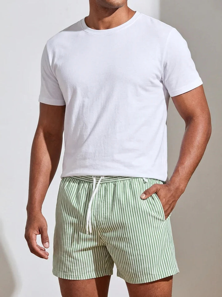 George | Men's Striped Elastic Waist Beach Shorts Green