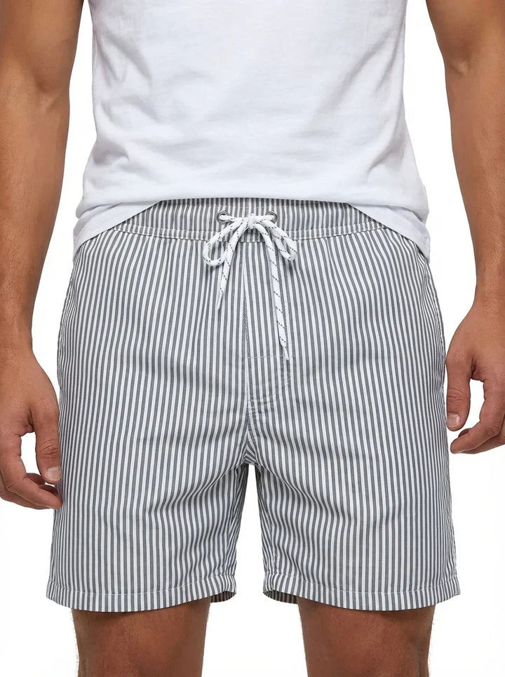 George | Men's Striped Elastic Waist Beach Shorts Gray