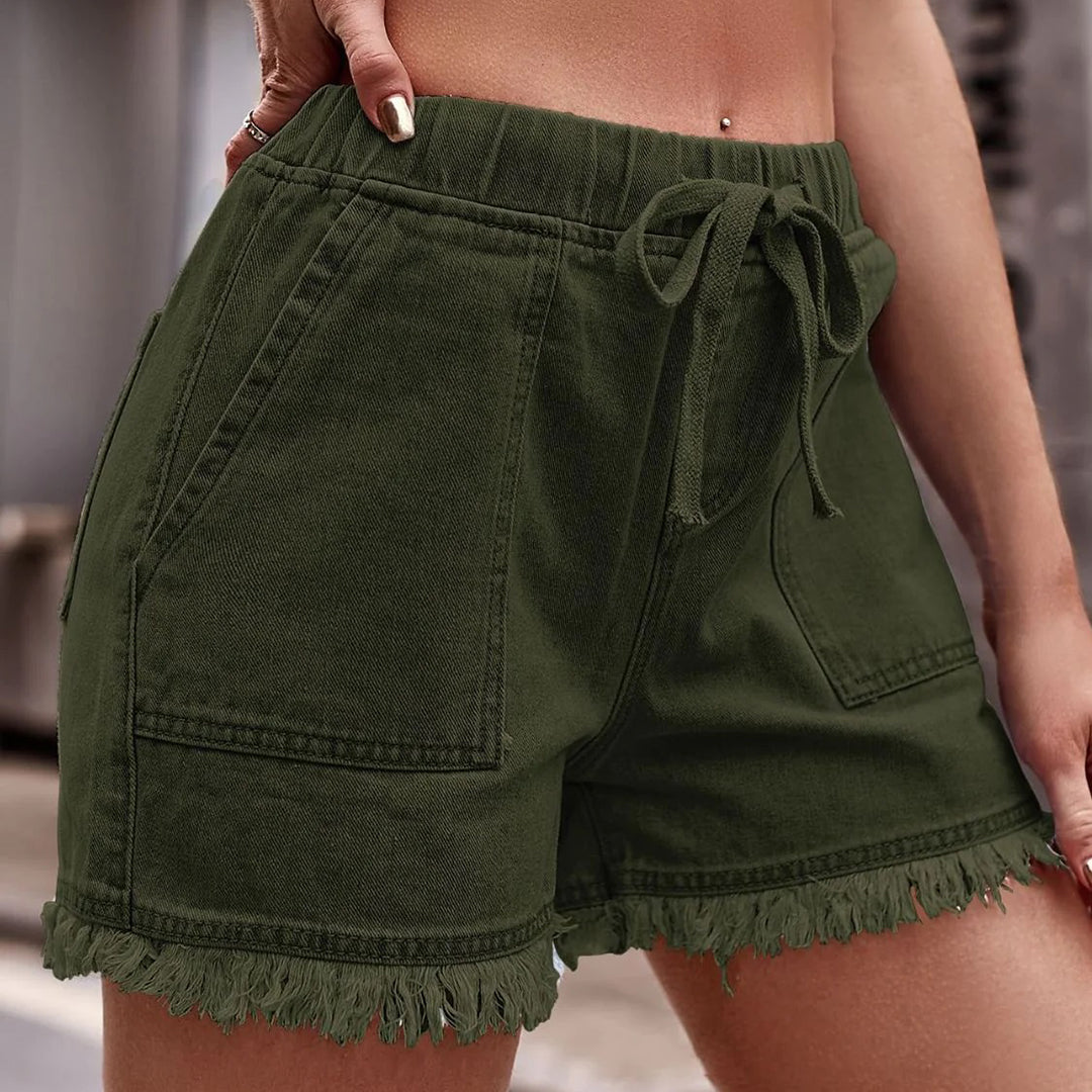 Georgia | Women's High Rise Drawstring Summer Shorts Dark Green