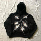 Eye Patchwork Hoodie for Bold Japanese Streetwear Style Black