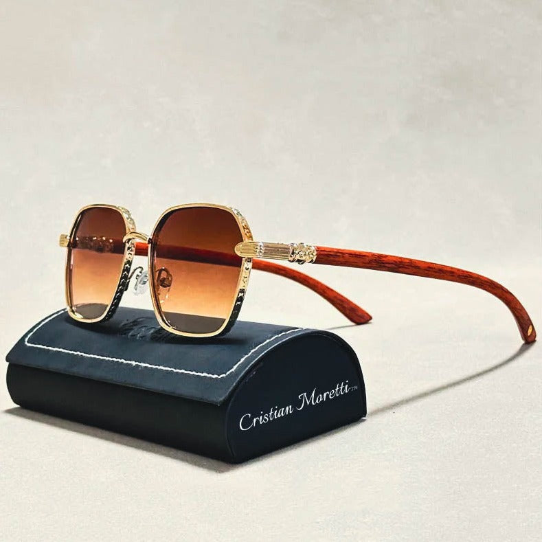 Giovanni Retro Wooden Sunglasses – UV400 Unisex Bamboo Frame Eyewear Gold