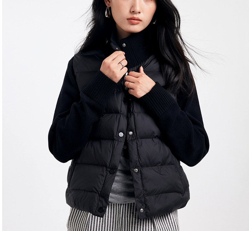 Women's Quilted Knit Sleeve Puffer Coat