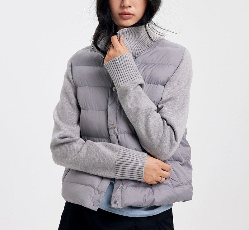 Women's Quilted Knit Sleeve Puffer Coat